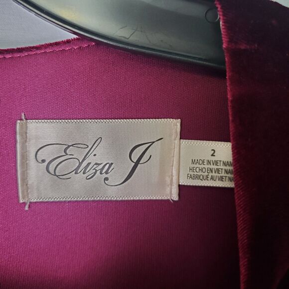 Eliza J Burgundy Long Sleeve Gathered Waist Midi Dress Size 2 - Picture 7 of 8